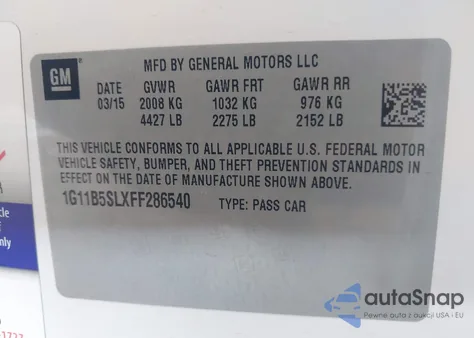 2015 Chevrolet Malibu Ls from USA, damaged, VIN 1G11B5SLXFF286540
